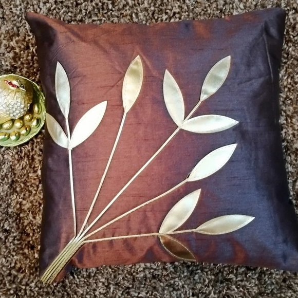 pepme Other - Leaf Cushion Cover, Dupion, Coffee, Set of 5, 16x16